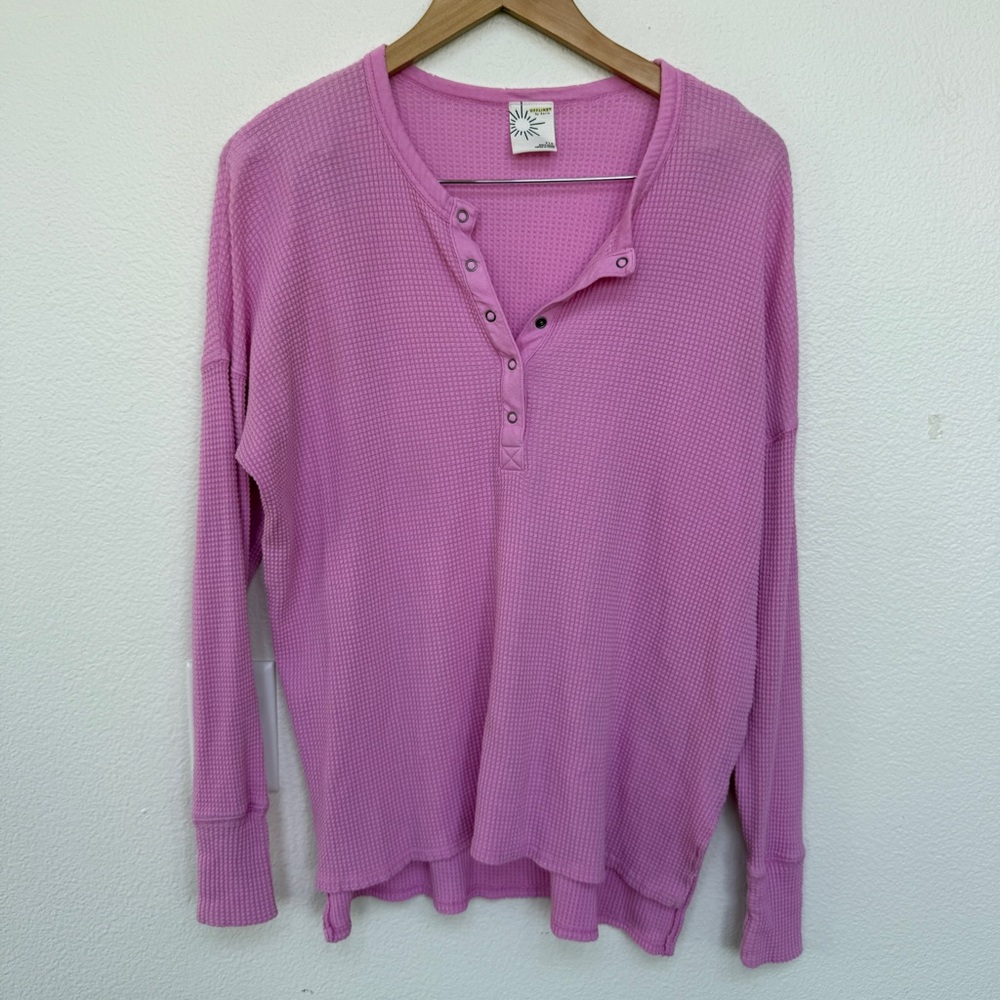 Aerie Pink Oversized Thermal Henley Top Size S